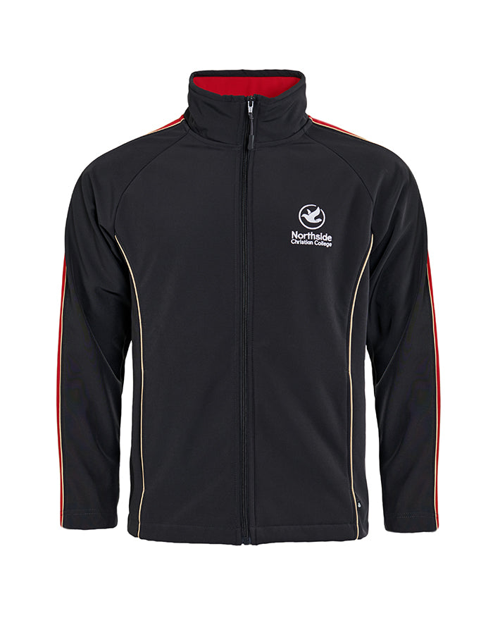 Soft shell jacket with piping