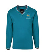 Poly cotton Jumper w Stripe neck & sleeve hem