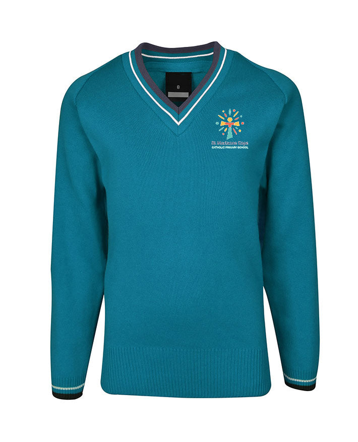 Poly cotton Jumper w Stripe neck & sleeve hem