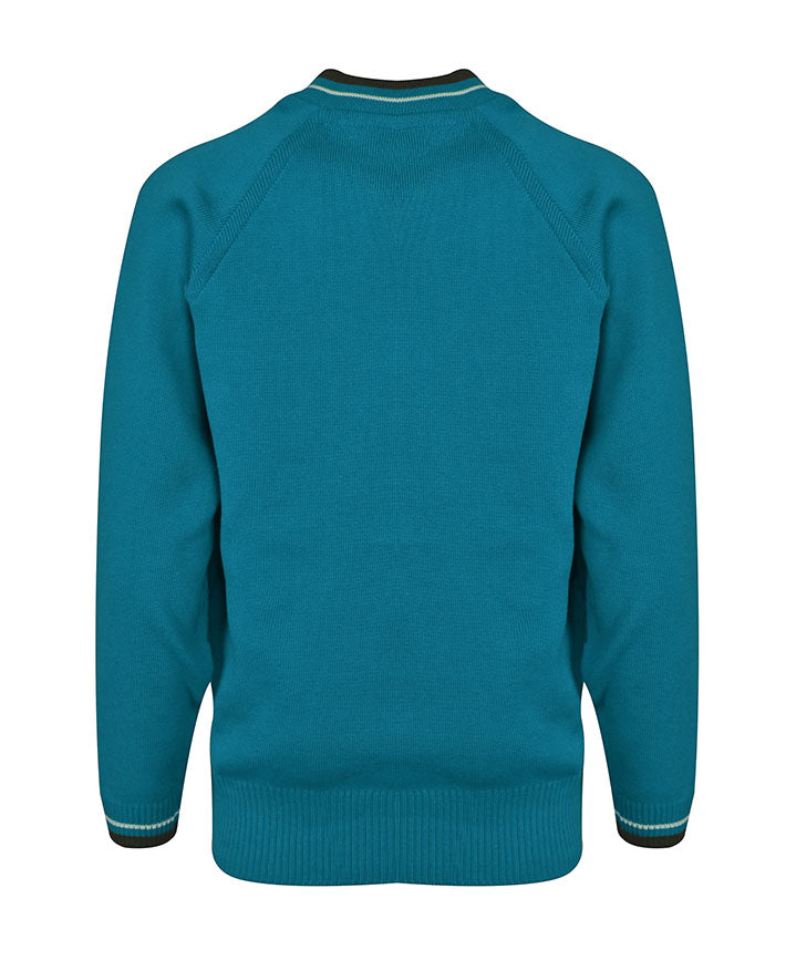 Poly cotton Jumper w Stripe neck & sleeve hem