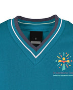 Poly cotton Jumper w Stripe neck & sleeve hem