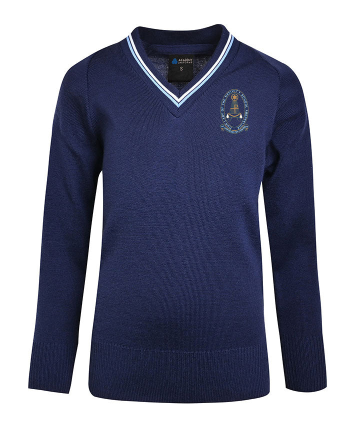 Stripe neck wool blend jumper