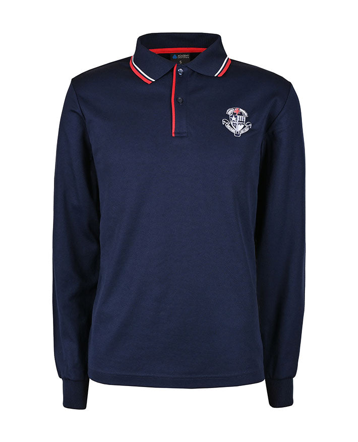 CB Mesh LS Polo w Striped Collar & Piped_Placket