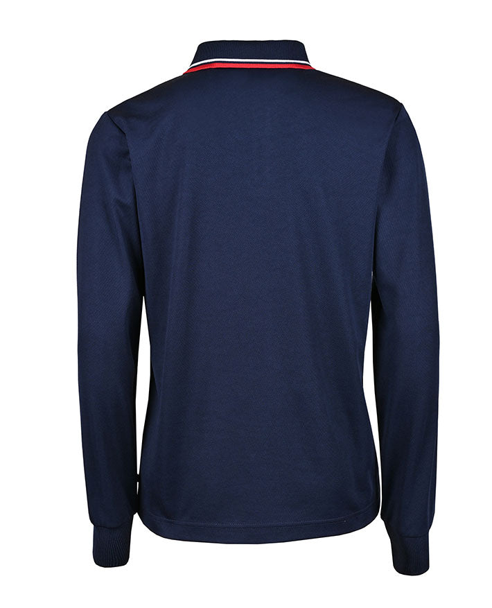 CB Mesh LS Polo w Striped Collar & Piped_Placket