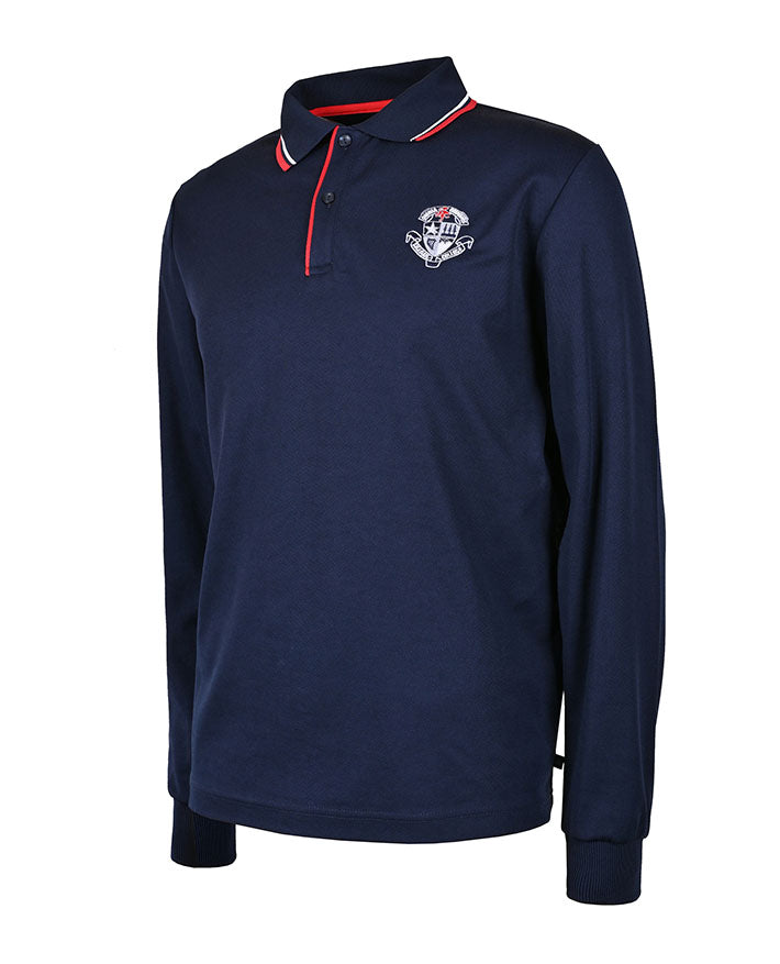 CB Mesh LS Polo w Striped Collar & Piped_Placket