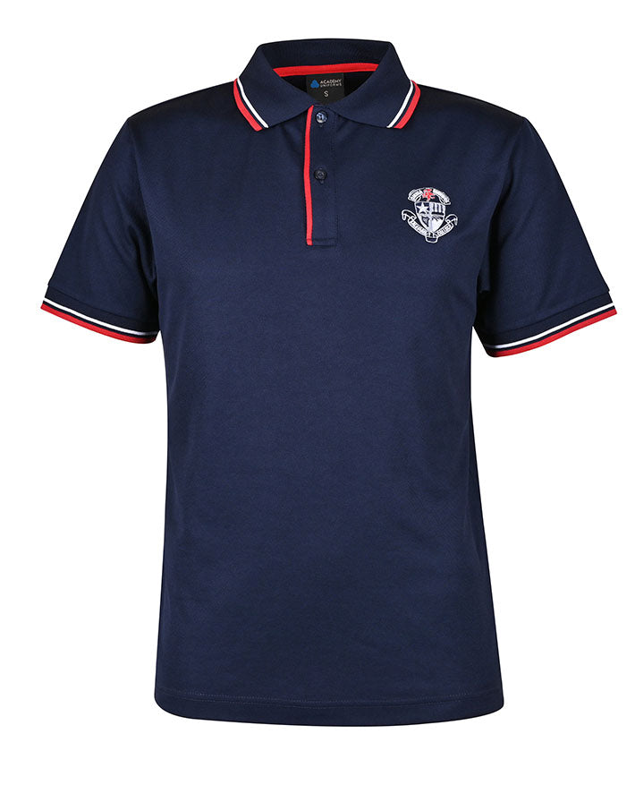 CB Mesh SS Polo w Striped Collar & Piped_Placket