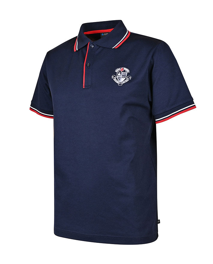 CB Mesh SS Polo w Striped Collar & Piped_Placket