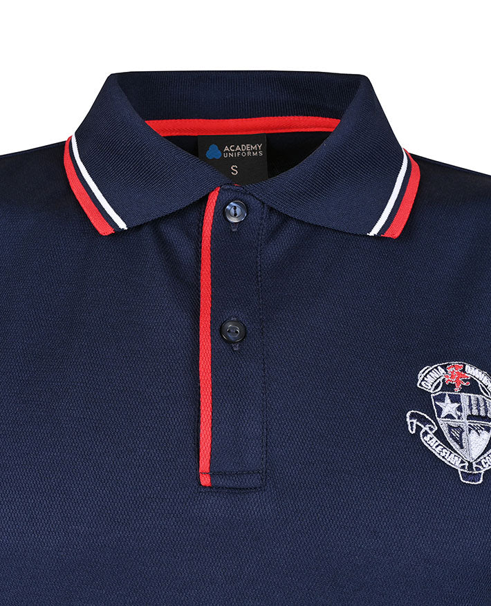 CB Mesh SS Polo w Striped Collar & Piped_Placket