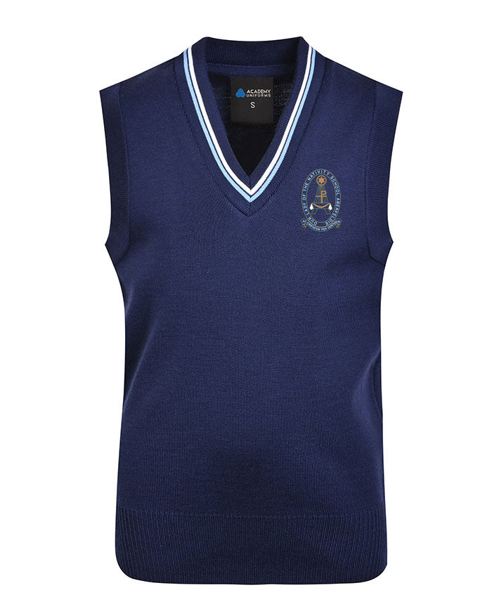 Stripe neck wool blend vest