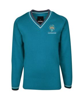 Poly cotton Jumper w Stripe neck & sleeve hem